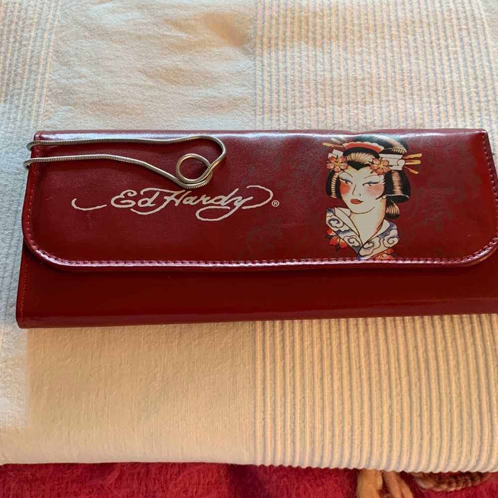 Ed Hardy clutch/wristlet purse.
